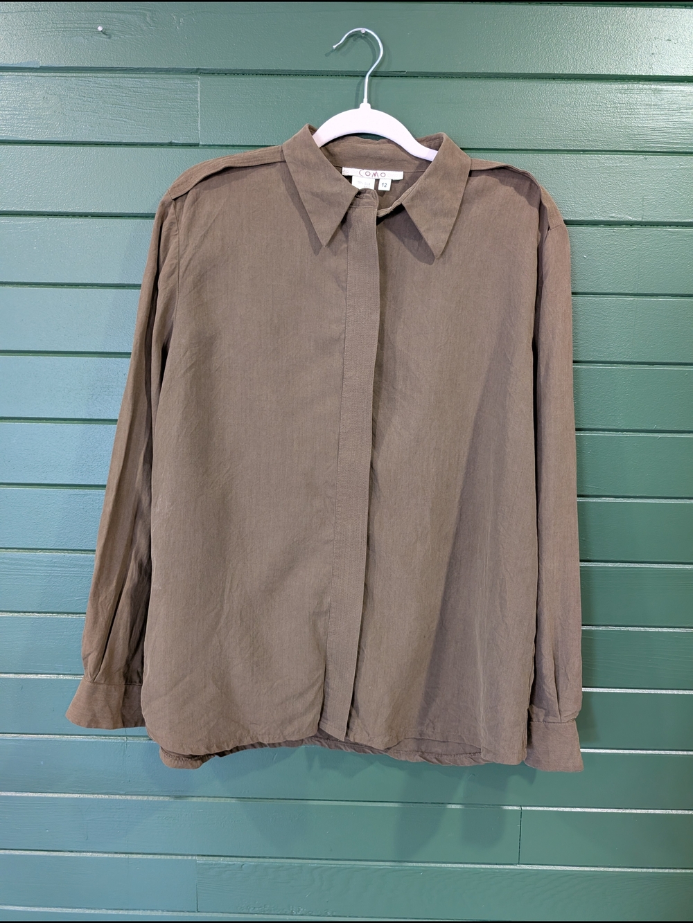 100% Silk Army Green Button-Down